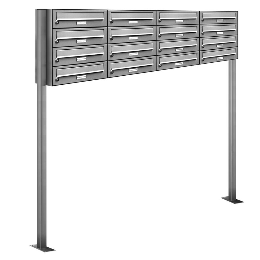 AL Briefkastensysteme 16 Fächer Premium Edelstahl Stand Briefkasten Anlage für Post A4 modern, robust, wetterfest, Artikelnummer: 132T16S4