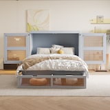 thumbnail of Schrankbett 140x200 cm mit Stauraum – platzsparendes Klappbett im modernen Rattan-Design, grau, ideal für kleine Räume