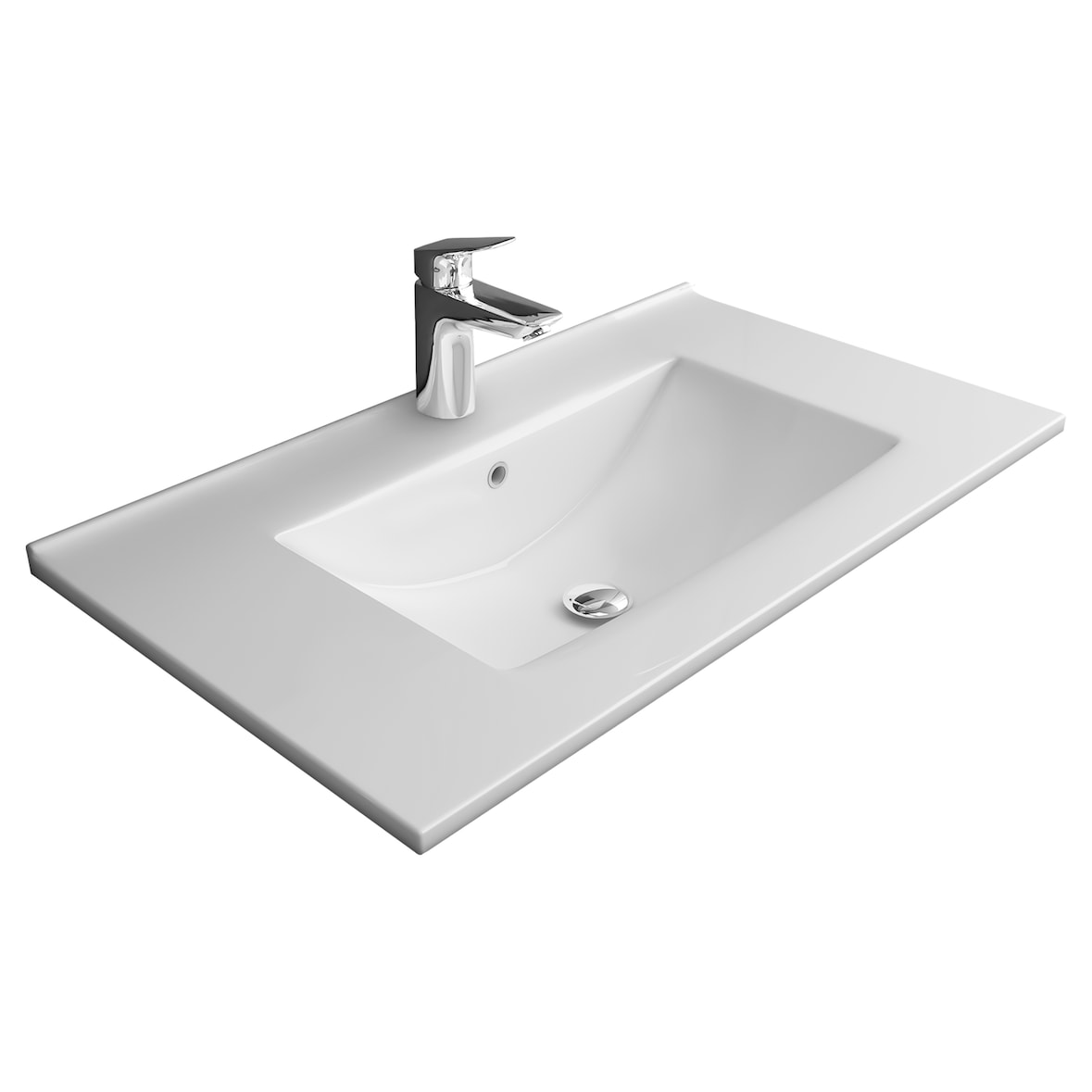 Alpenberger Gäste WC Waschtisch | Waschbecken 70 cm Breit | Einbauwaschbecken Aufsatzwaschbecken Eckig | Keramik Handwaschbecken mit Nano und Überlauf