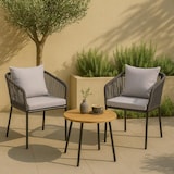 thumbnail of Set van 2 tuinstoelen HWC-N41, buitenstoel armleuning, weerbestendig aluminium touwvlechtwerk Rope ~ antraciet kussen lichtgrijs