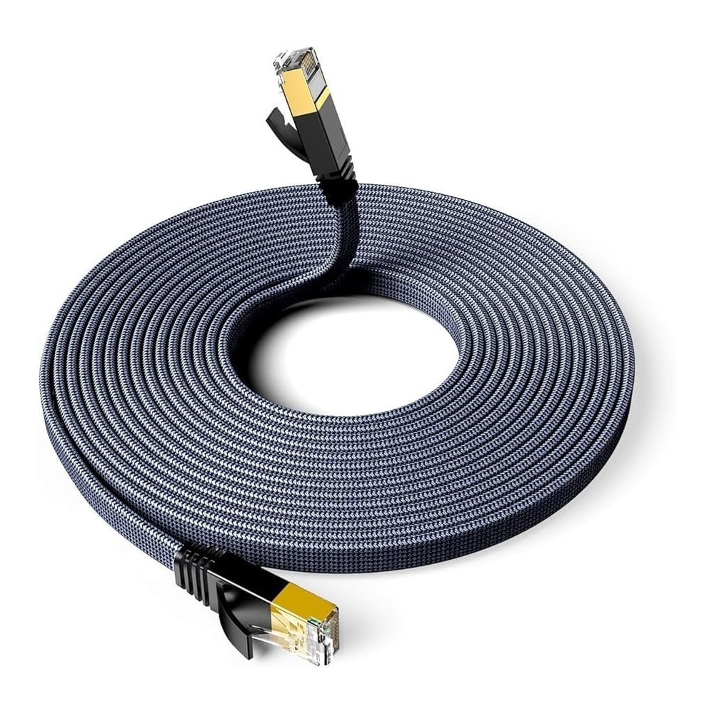 Cabo Ethernet Cat 8, Cabo LAN Plano Trançado de 40 Gbps 2000 MHz com Conector RJ45, 15 Metros