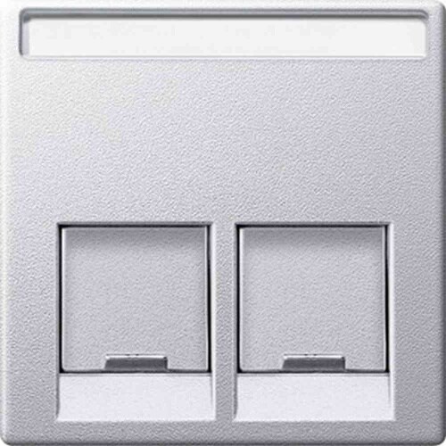 System M Zentralplatte, Einbaubarer Datenverbinder, aluminium, matt, Klemmbefestigung, mit Staubschutz, mit Beschriftungsfeld