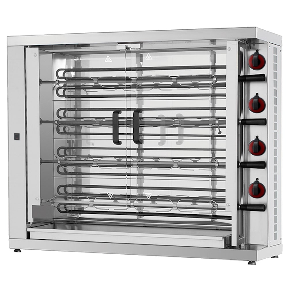 Elektrische kipgrill met licht. 4 zwaarden = 20/24 kippen - 1100x450x970 mm - 16800 W 400/3V - 53203L42 Eurast