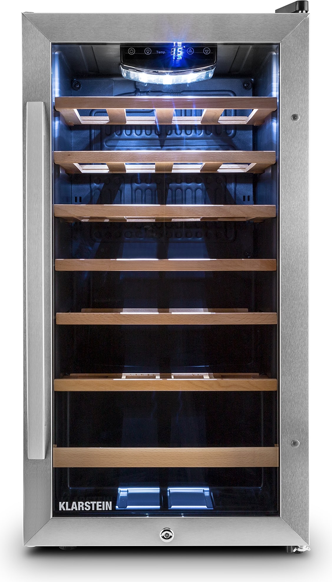 Klarstein Vinamour 26 Uno Weinkühlschrank 26 Flaschen 88 Liter Edelstahl LED Edelstahl