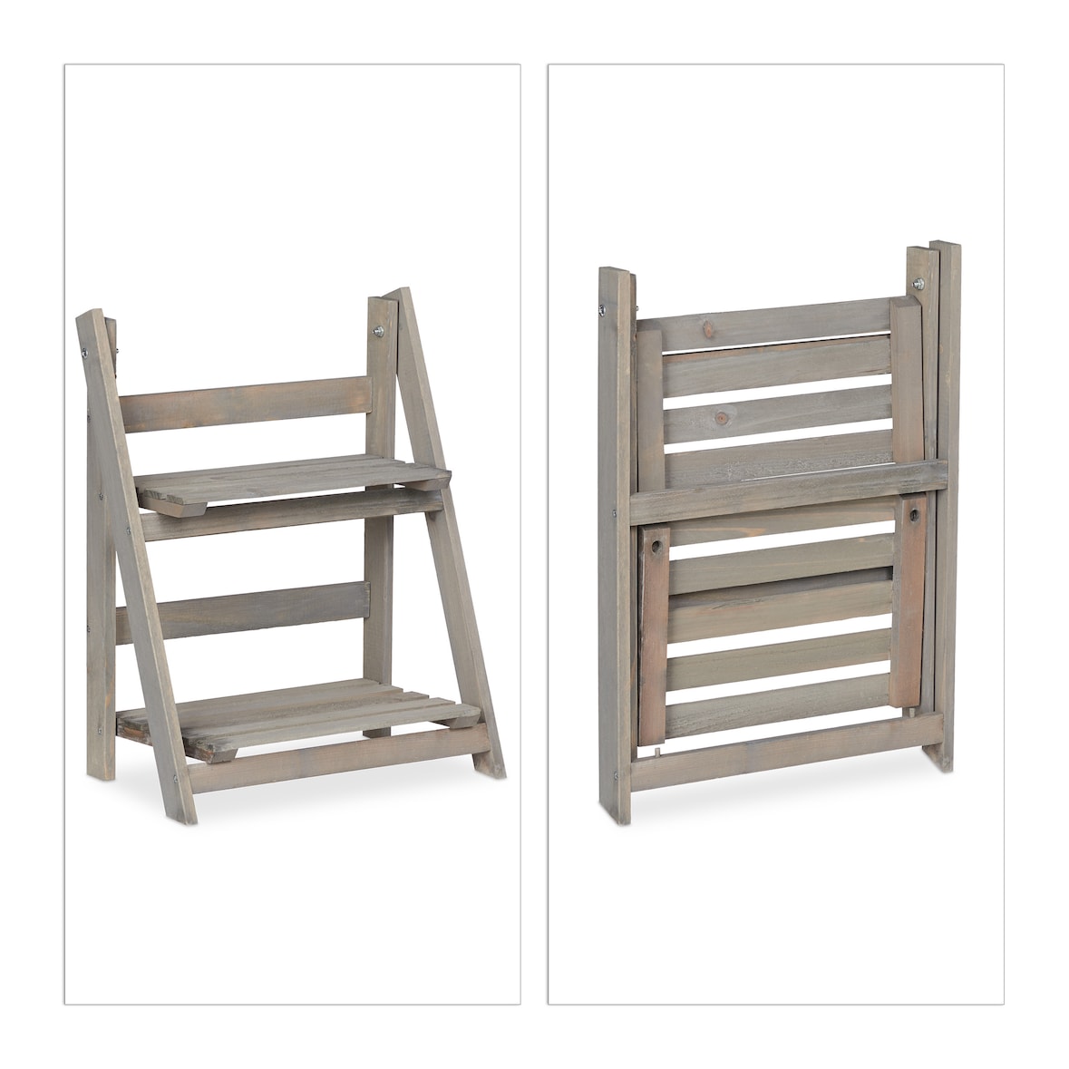 Relaxdays Blumentreppe, 2-stufig, Blumenleiter Holz, klappbar, Leiterregal für Pflanzen, HBT: 51,5 x 41 x 24 cm, grau