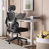 thumbnail of Sedia Ufficio Poltrona Girevole Ergonomica in Tessuto con Braccioli e Poggiatesta, Supporto Lombare, Altezza Regolabile, Direzionale - Nero