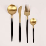thumbnail of Solycarpa Set 4 Cubiertos Elegant Gadir – Dorados mate con mango negro, acero inoxidable, estilo moderno para eventos y mesa elegante