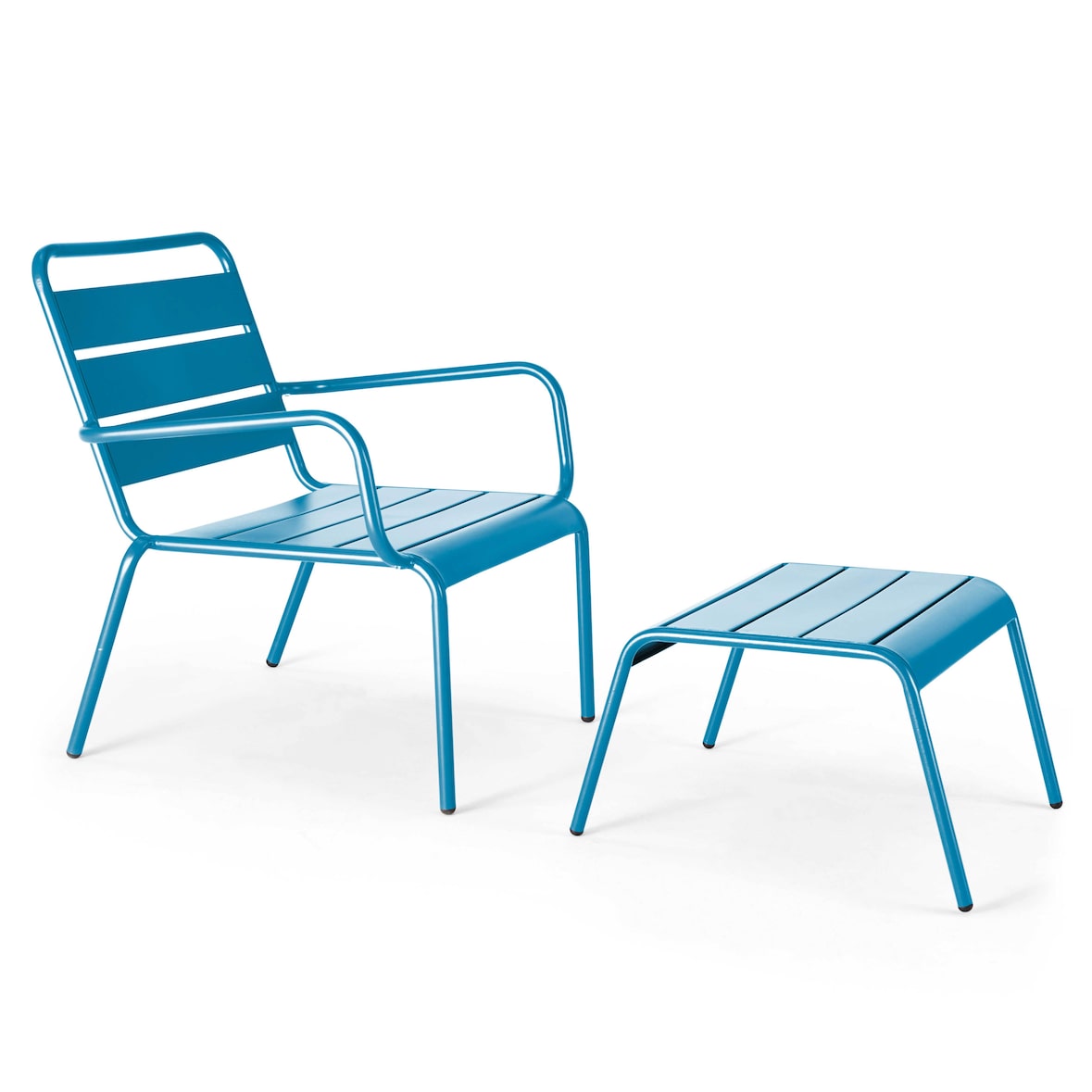 Pacific blauwe metalen fauteuil en voetensteun