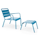 thumbnail of Pacific blauwe metalen fauteuil en voetensteun
