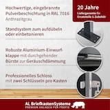 thumbnail of AL Briefkastensysteme 1 Fach Premium Stand Briefkasten Anlage in RAL 7016 Anthrazit Grau, Post A4, robust, wetterfest, Artikelnummer: 132P1DZS1P7016
