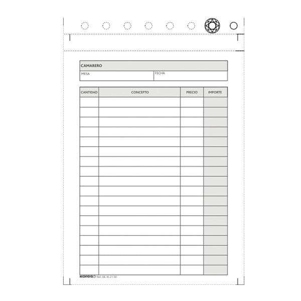 Bloc de camarero en papel triplicado autocopiativo especial bolsillo 89x140 mm