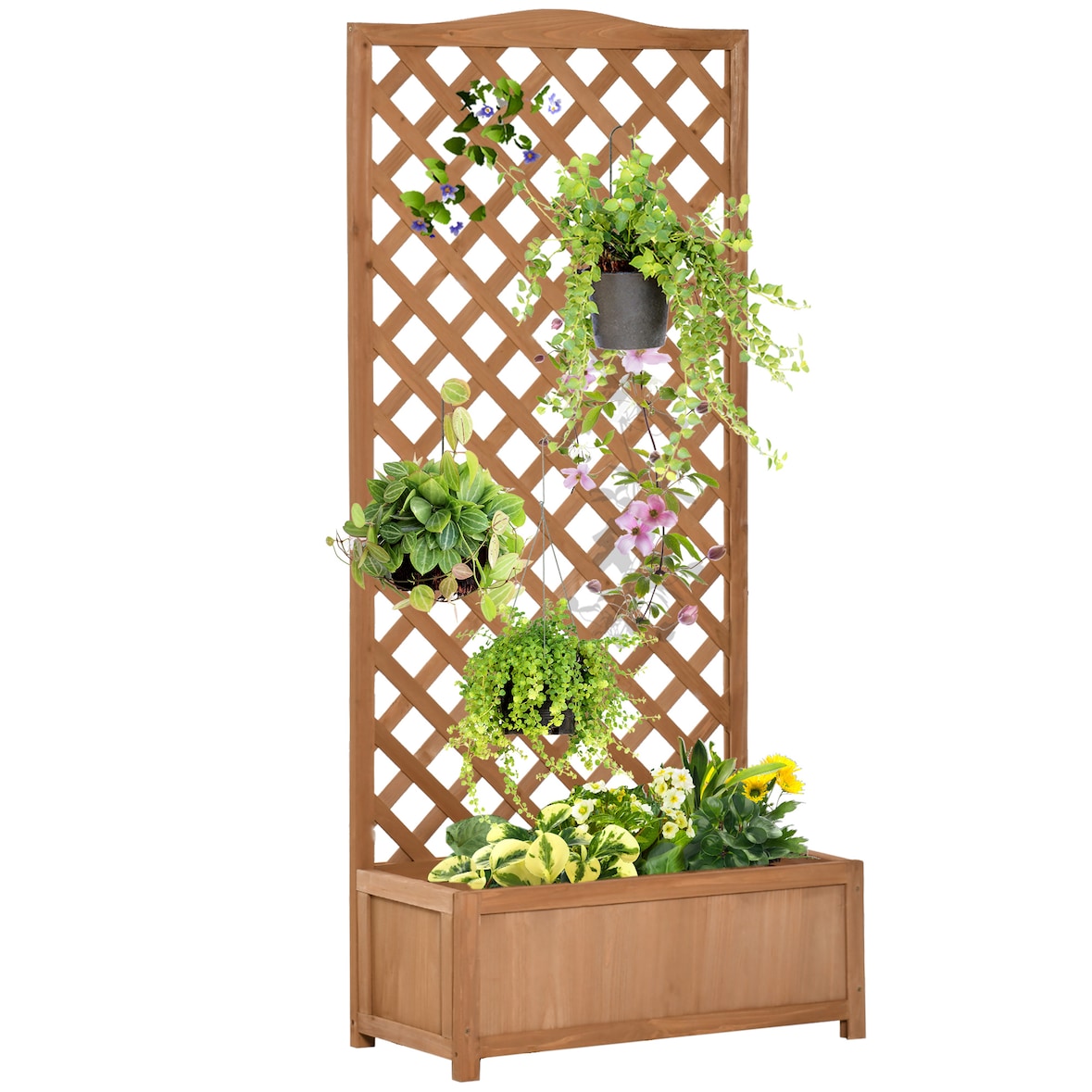 Outsunny Jardinera con Enrejado de Madera Maciza Arriate Macetero con Soporte para Trepadora Cultivos Plantas Flores para Terraza 76x36x170 cm
