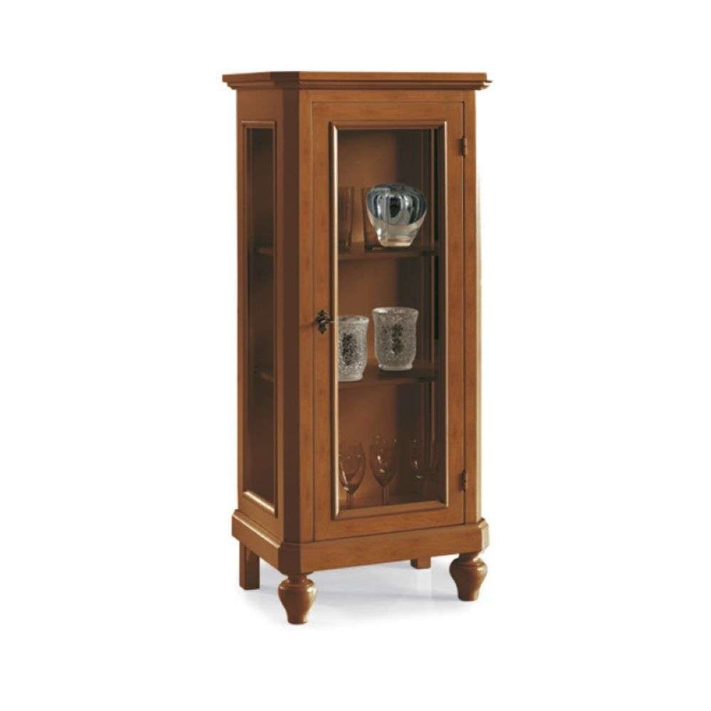shopinnovativo -Vetrina colore noce con 1 anta a vetro in stile classico in legno massello e mdf 60x40x131 H
