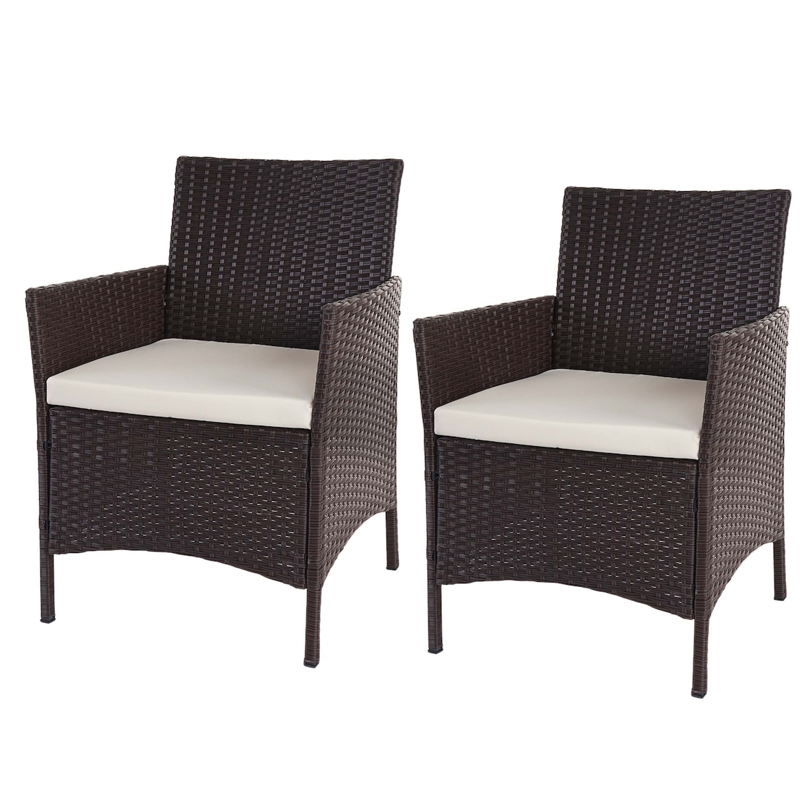 Set di 2 poltrone da giardino in poly-rattan Halden, poltrone in vimini ~ marrone screziato, cuscini crema