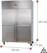 thumbnail of Romux® Gefrierschrank mit 4 Türen 134 cm mit Umluftkühlung | Gastro Gefrierschrank aus Edelstahl mit 1065 L Kapazität - 6 Einlegeböden und 750 W