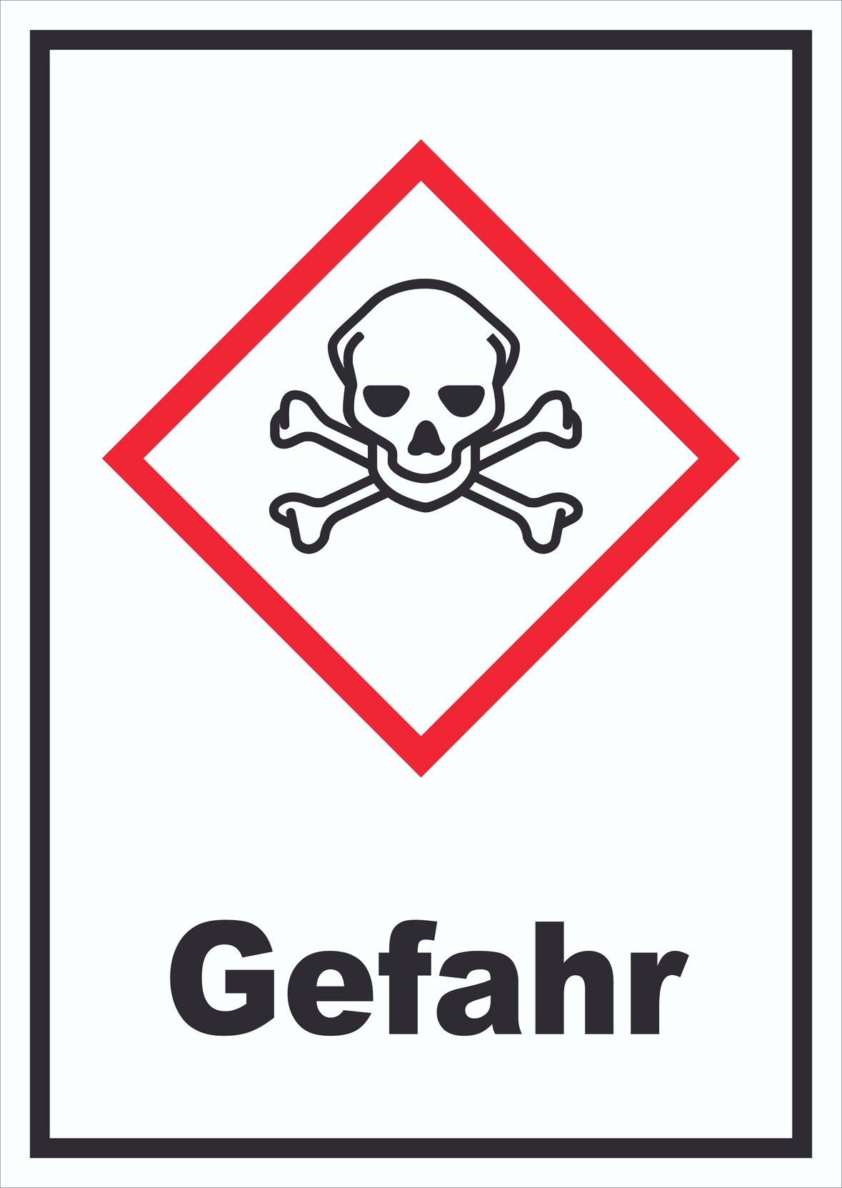 Schild akut toxisch Gefahr Toxizität Totenkopf hochkant A3 Rückseite selbstklebend