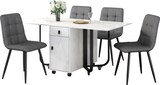 thumbnail of Essgruppe Set mit Esstisch und 4 Stühlen 150x80x76 cm klappbarer Küchentisch MDF Tischplatte Weiß Metallbeine Polsterstühle mit Rückenlehne