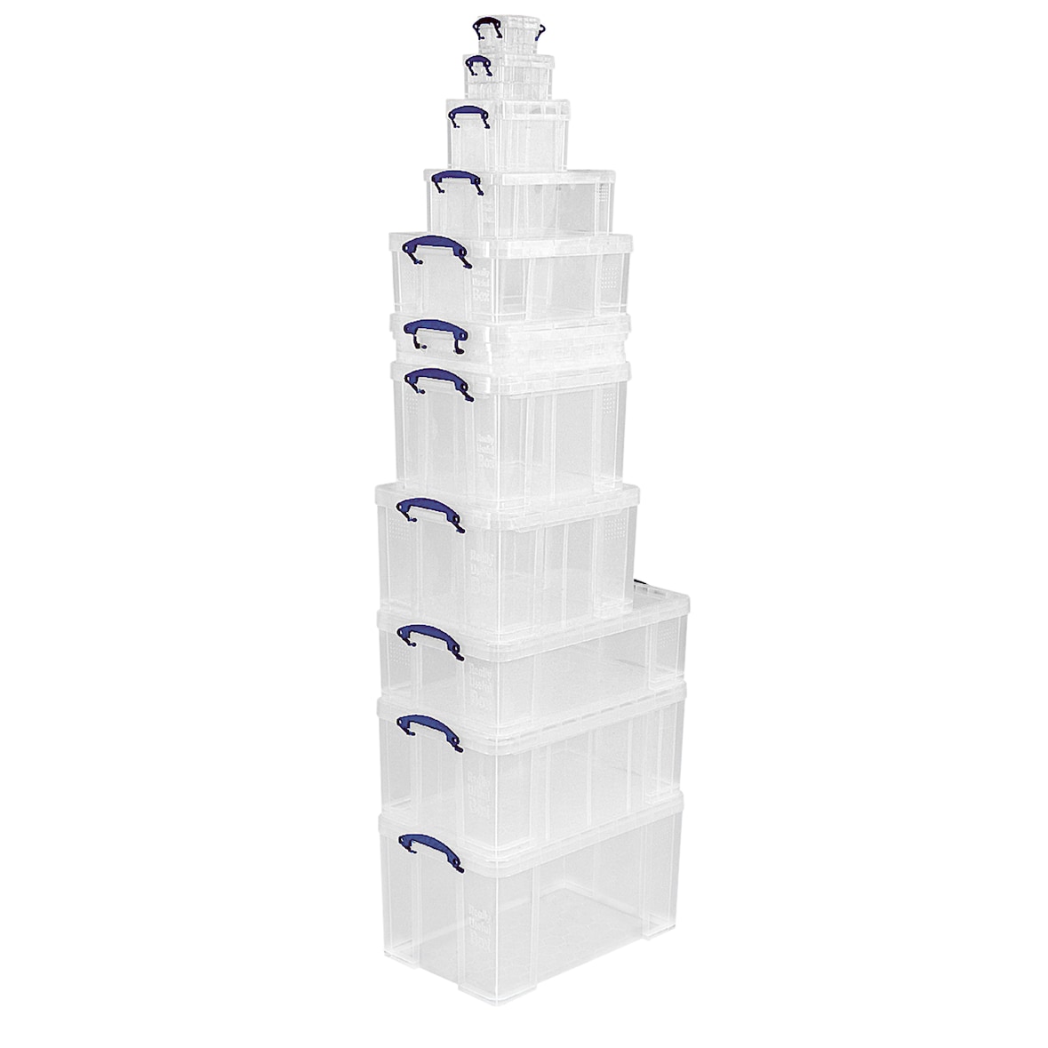 Really Useful Box opbergdoos 35 liter, wit met blauwe handvaten, Pak van 6