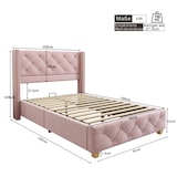 thumbnail of Luxuriöses Samt-Polsterbett 100x200 Rosa Knopf-Tufting Nietenverzierungen Verstärkte Bettbeine Modernes elegantes Design