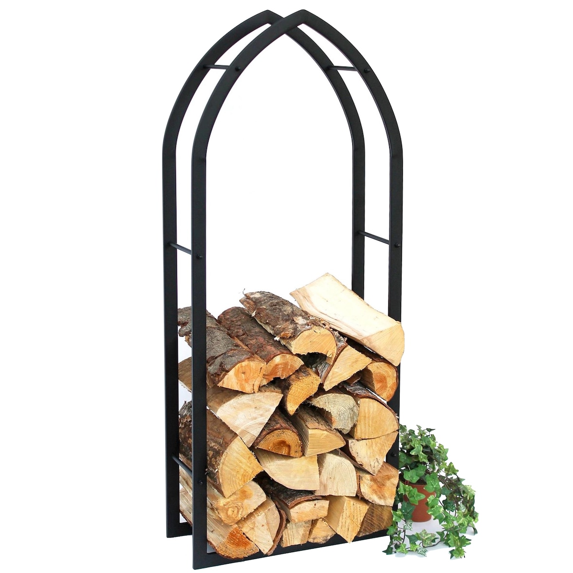DanDiBo Kaminholzregal Innen Schwarz Metall Kaminholzständer MOS 123 cm Holzkorb Kaminholzhalter Feuerholzregal Holzregal