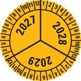 thumbnail of Dreifke® Prüfplakette 2027-2029, gelb, Dokumentenfolie, selbstklebend, Ø 40mm, 10 St/Bogen