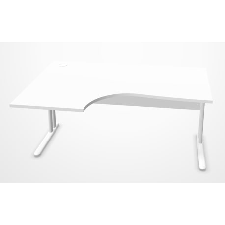 BURONOMIC bureau Essentiel plan compact retour gauche L 160 x P 80/110 cm avec obturateurs et voile de fond, pieds métal L Blanc, plateau Blanc