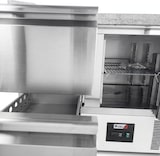thumbnail of Romux® Pizzatisch 1 Tür und 4 Schubladen 140x70 cm mit Arbeitsfläche aus Granit mit Umluftkühlung | Pizzakühltisch aus Edelstahl