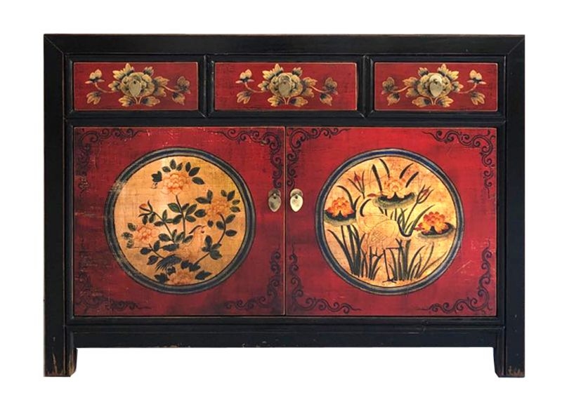 OPIUM OUTLET Möbel Kommode Schrank Sideboard Hochzeitsschrank "RedMagic" 33082-9 rot-schwarz asiatisch chinesisch orientalisch