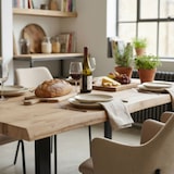 thumbnail of Table rectangulaire 160x90 cm effet bois, pieds en métal en forme de U, design moderne, pour 6 personnes, pour cuisine et salle à manger – DEXTER