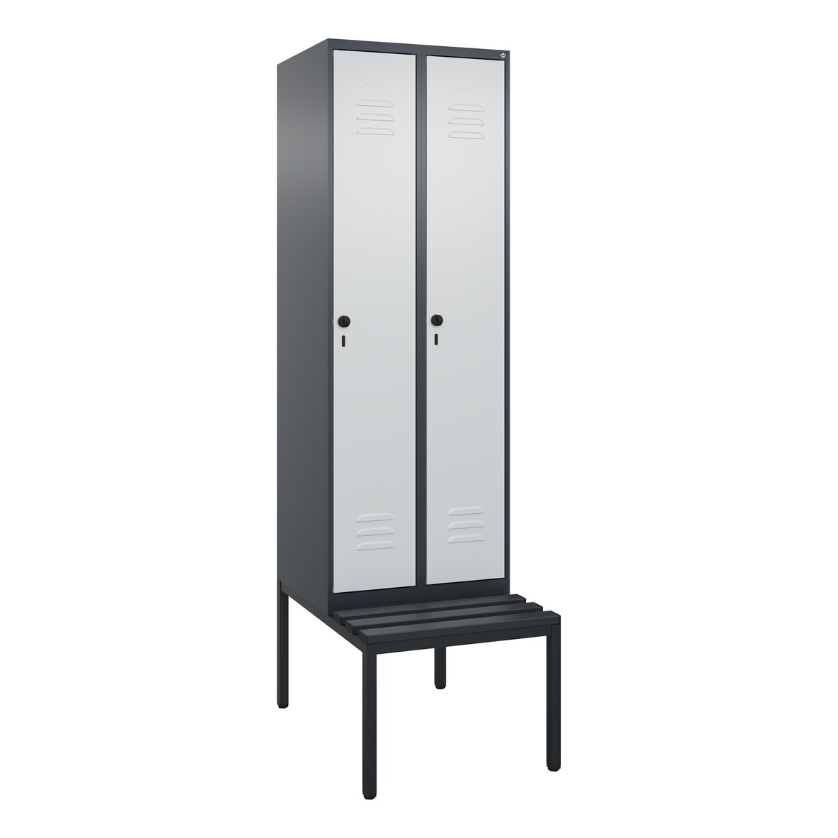 C+P Spind Classic PLUS, Kunststoff untergebaute Sitzbank, 2 Abteile, HxBxT 212x60x82cm, Sicherheitsdrehriegel, Anthrazit/Hellgrau von PROREGAL