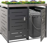 thumbnail of XL 2er-/4er-Mülltonnenverkleidung HWC-H40, Mülltonnenbox, Pflanzkasten Edelstahl-Metall 63kg 125x140x102cm erweiterbar
