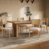 thumbnail of Esszimmerstuhl Set 6er Massivholz Rattan Rückenlehne Leinen Sitzkissen Holzfarben 88x58x50 cm modern stabil atmungsaktiv