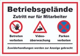 thumbnail of Schild Betriebsgelände Mitarbeiter Betreten Video Parken A1 Rückseite selbstklebend