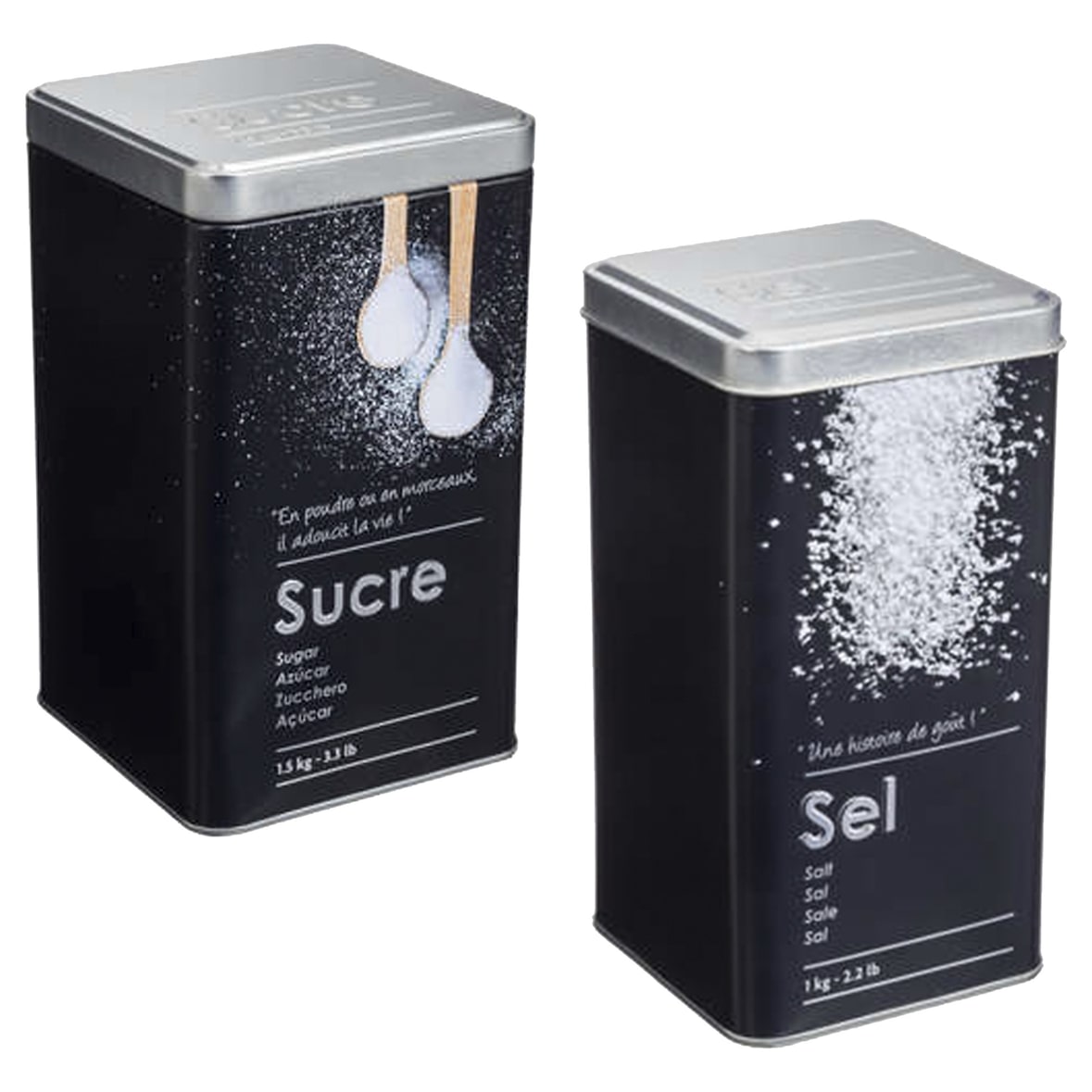 WellHome - 2x schwarze Vorratsdosen für Salz und Zucker