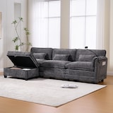 thumbnail of Merax 3-Sitzer Schlafsofa aus Chenille, Ecksofa Mit USB-Anschluss, Seitentasche, Handyhalter und modularen Hockern, Grau