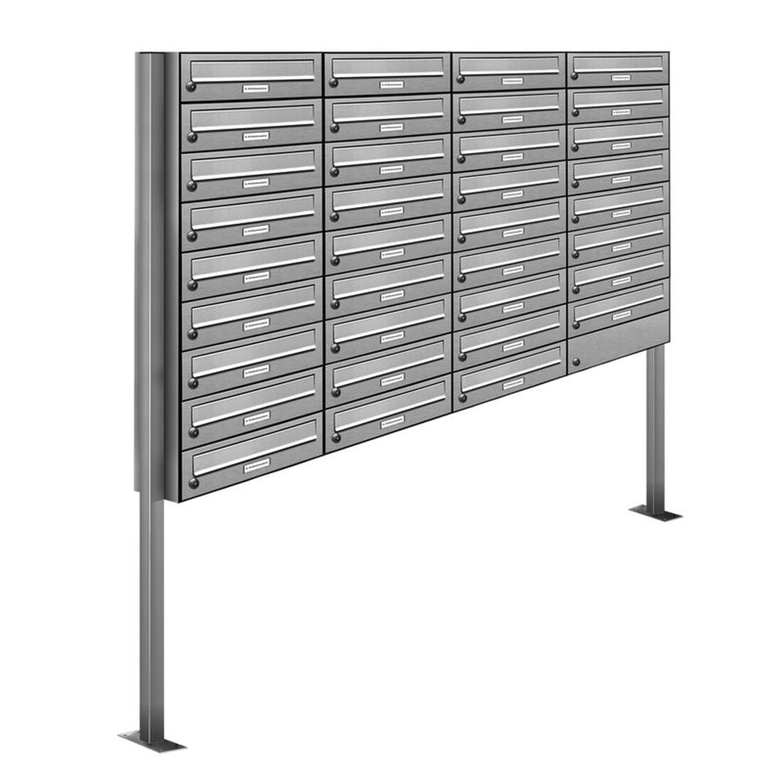 AL Briefkastensysteme 35 Fächer Premium Edelstahl Stand Briefkasten Anlage für Post A4 modern, robust, wetterfest, Artikelnummer: 132V35S4