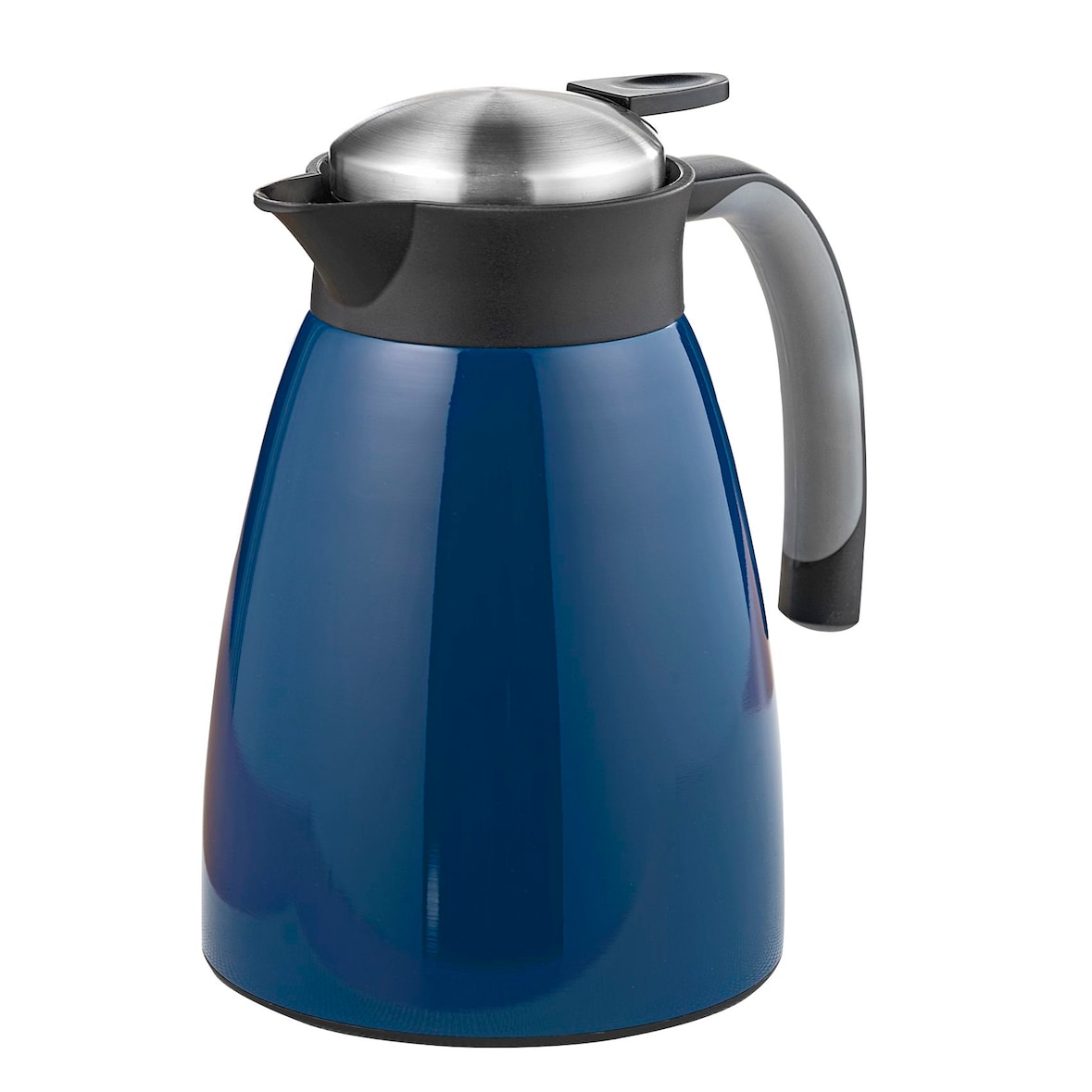 Isolierkanne GLACE in dunkelblau, lackiert. Inhalt: 1 Liter für ca. 7 Tassen. Höhe: 20,8 cm, Durchmesser: 13,5 cm.