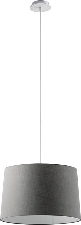 Grauer Lampenschirm mit weißem Kabel.