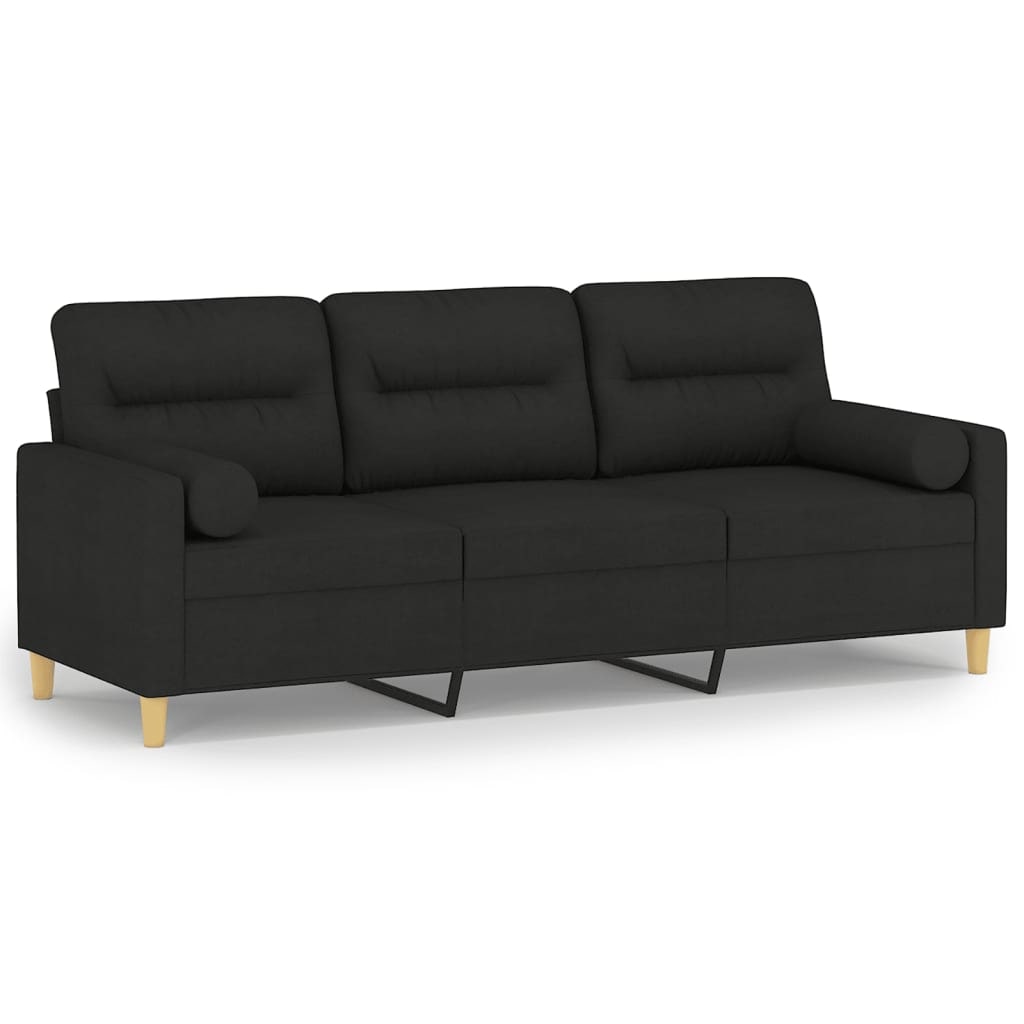 vidaXL 3-Sitzer-Sofa mit Zierkissen Schwarz 180 cm Stoff