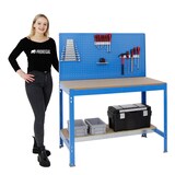 thumbnail of PROREGAL Proregal Werkbank Quick-Buffalo mit Werkzeugwand + Zubehör Alpha | HxBxT 84x120x61cm | Traglast 600kg | Blau | Holzplatte