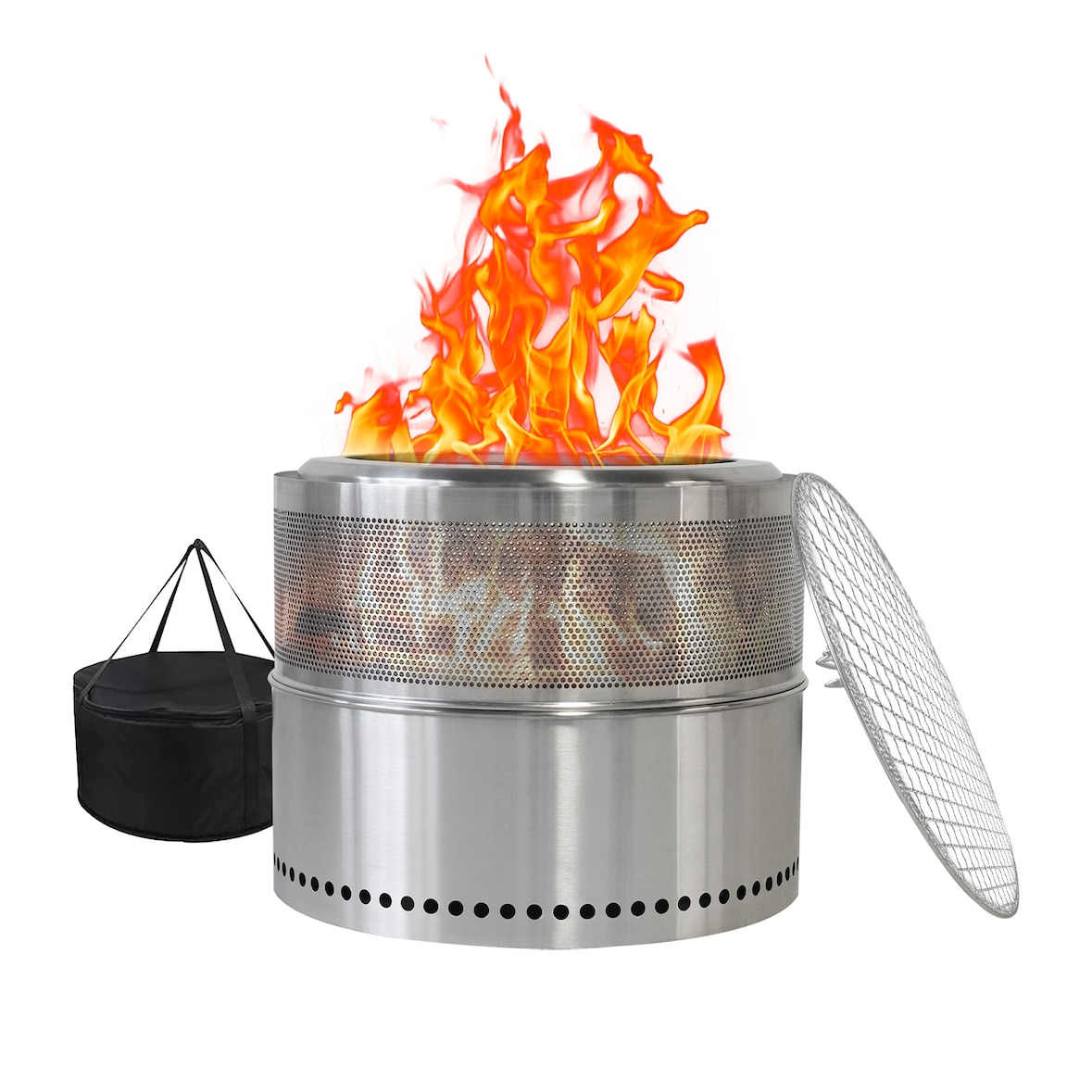 Raucharmes Feuerstelle Edelstahl 40x50x50cm Silber tragbar für Außenbereich mit 360 Grad Wärmeverteilung,schnell montierbar,leicht zu reinigen 1 Paket