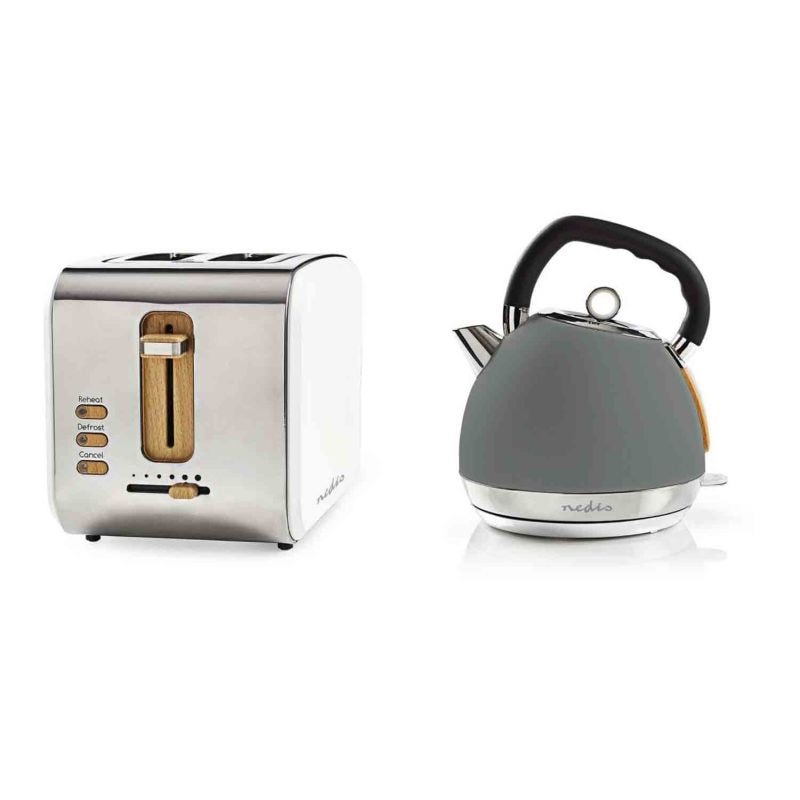Bouilloire électrique 1,8l + Grille-pain 2 Fentes Larges 900w Usage Non Intensif Nedis