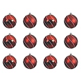 thumbnail of 12 Weihnachtskugeln 8cm Kunststoff Glitzerstreifen Christbaumkugeln Muster rot