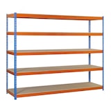 thumbnail of Simonforte Scaffalatura metallica media in truciolato 5 ripiani. Colore blu/arancio/legno 2000x1800x450 mm