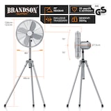 thumbnail of Brandson Standventilator 45 cm mit 3 Geschwindigkeiten, Ventilator mit Dreibein-Stativ, 60 Watt, oszillierend, Silber/Edelstahl