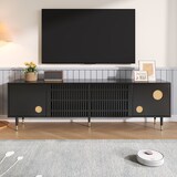 thumbnail of TV-Schrank 170x36x54 cm Schwarz mit vier Türen, Gitter & Goldakzente, TV-Ständer mit Soft-Close, Kabelmanagement, verstellbaren Füßen