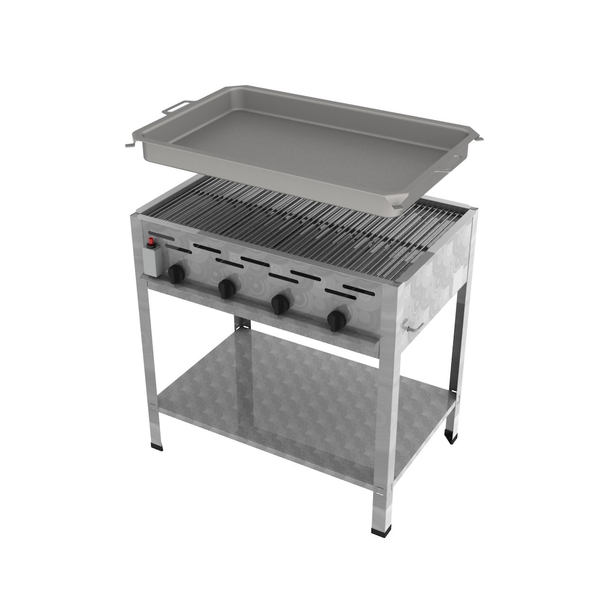 ChattenGlut Professional Gastrobräter 4-flammig Standgerät 14,7kW und Rost und Pfanne