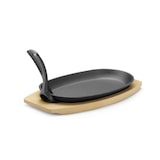 thumbnail of HENDI Gietijzeren schaal met houten onderlegger en greep, Zwart, 280x140x(H)30mm