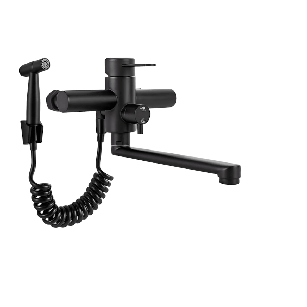 MAX | gastronomische mengkraan wandmontage kraan zwart | professionele keukenkraan roestvrij staal met handdouche|kraan restaurant wand platte uitloop