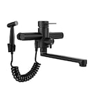 thumbnail of MAX | gastronomische mengkraan wandmontage kraan zwart | professionele keukenkraan roestvrij staal met handdouche|kraan restaurant wand platte uitloop